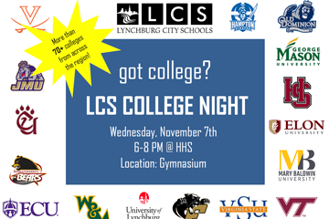 got college? LCS College Night graphic with college logos