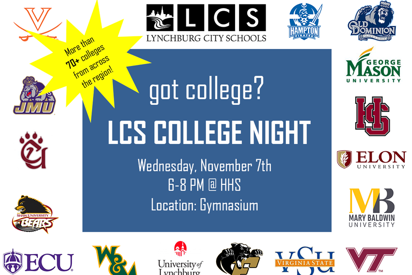 LCS College Night graphic with various college logos