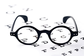 Glasses on an eye chart