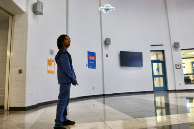 Student flying drone