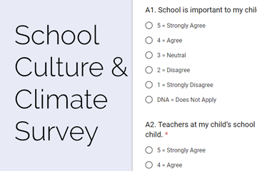School Culture and Climate Survey with sample questions