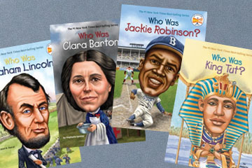 Abraham Lincoln, Clara Barton, Jackie Robinson and King Tut book covers