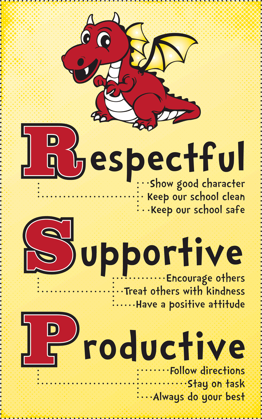 Respectful: Show good character, Keep our school clean, Keep our school safe; Supportive: Encourage others, Treat others with kindness, Have a positive attitude; Productive: Follow directions, Stay on task, Always do your best