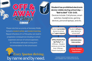 Off & Away All Day LCS flowchart with Sandusky Middle School logo