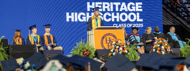 Student speaking at graduation